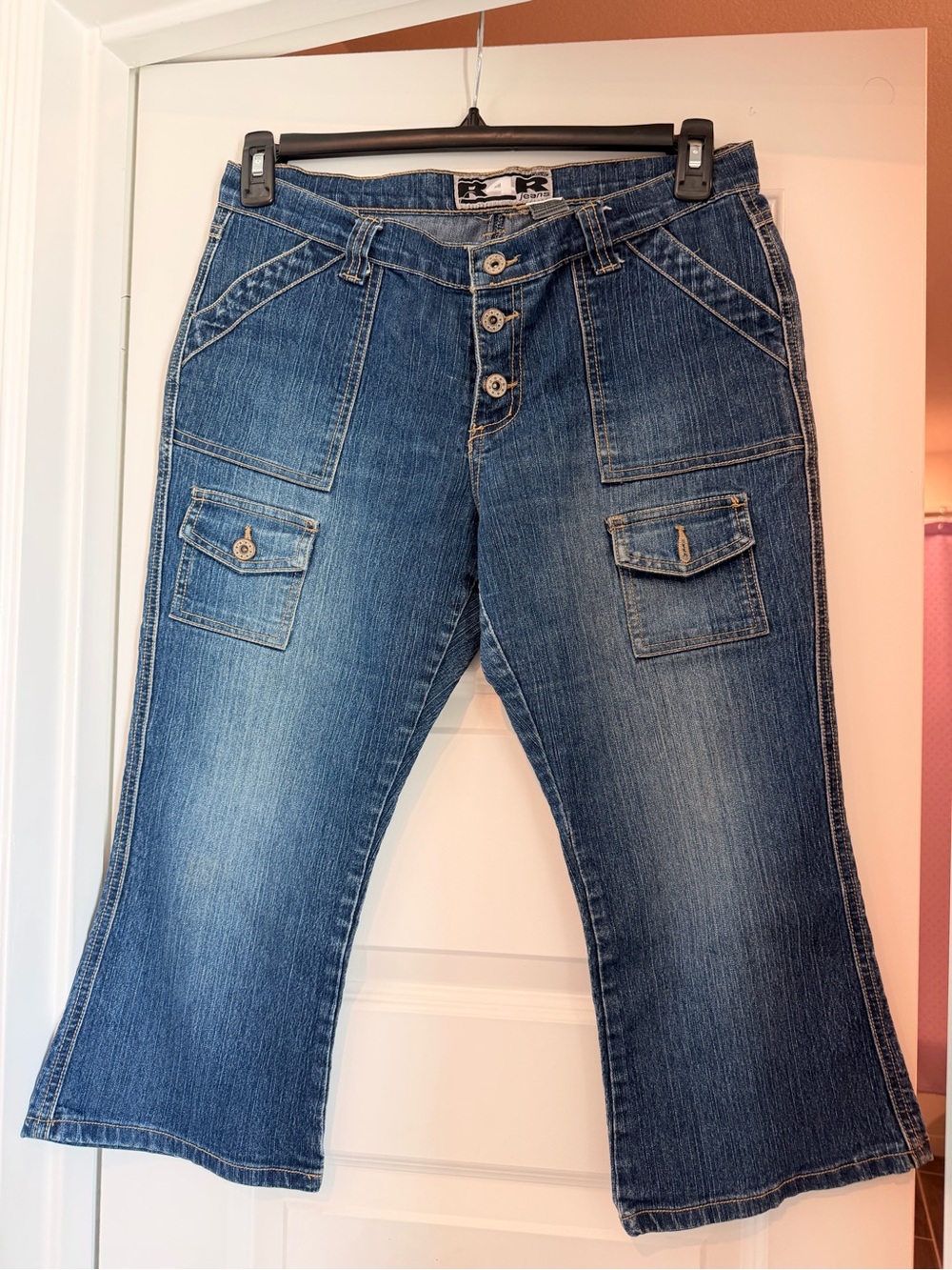 Rave R4R Jeans Junior Size 9 Y2K Cargo Flare Wide Leg Denim
